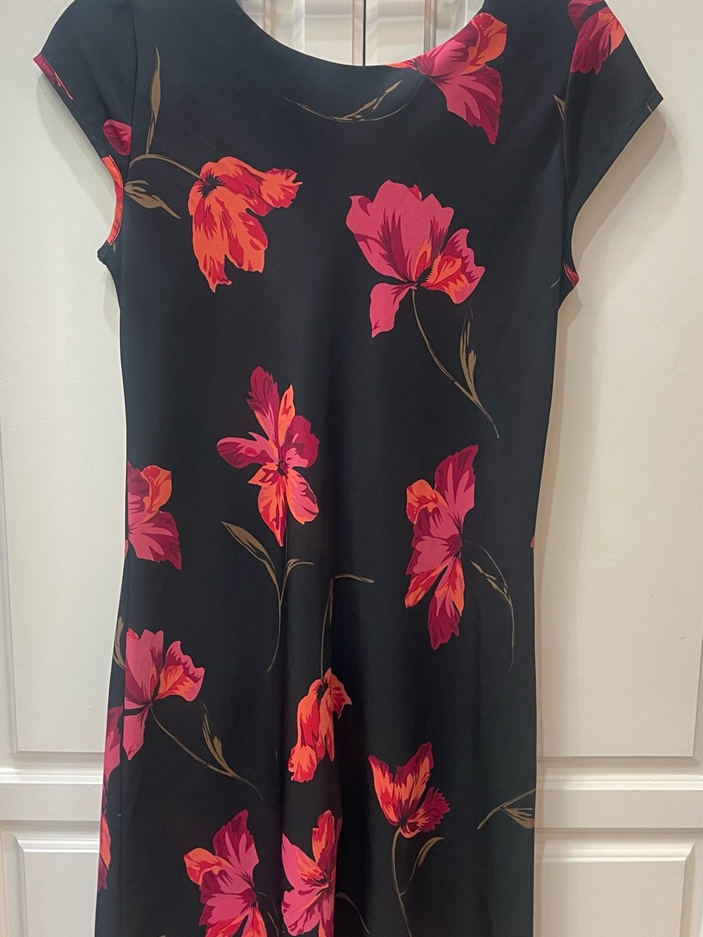 Lisa Jo Vintage 90s Black Pink Floral Lace Up Back Slip Dress Size 7/8